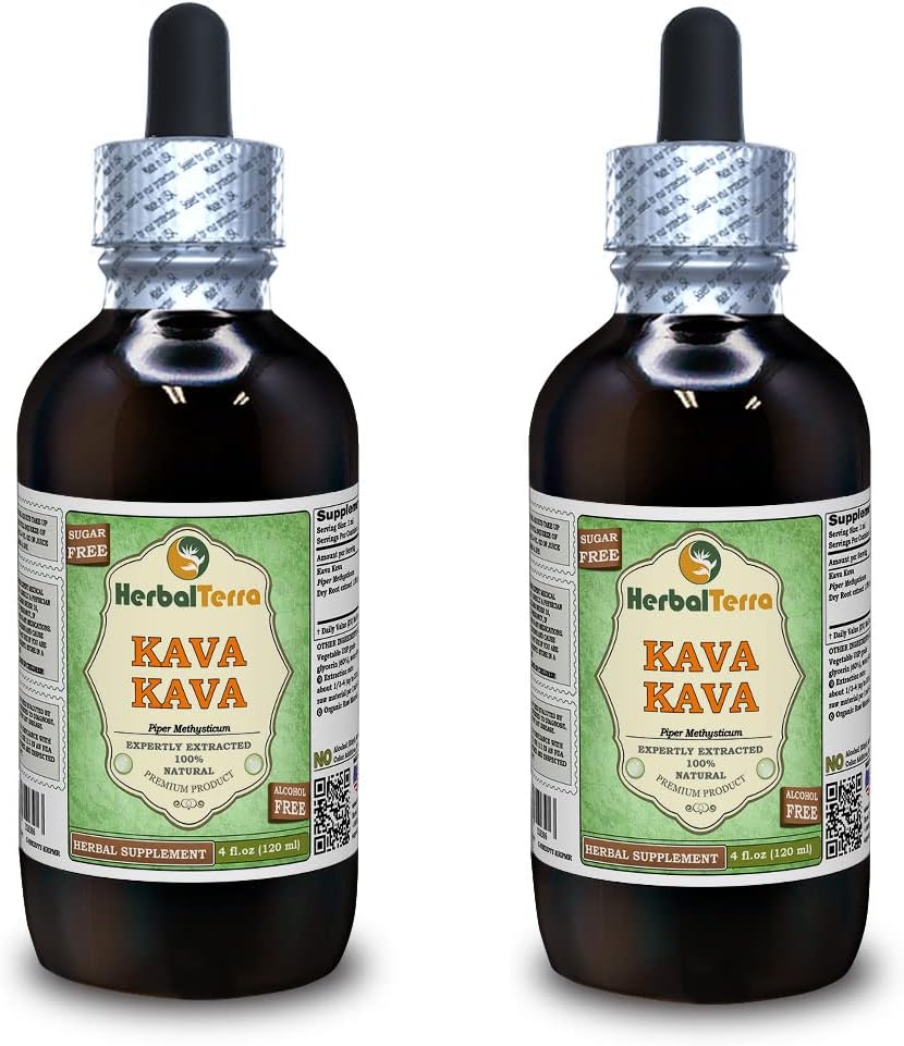 Kava Kava (Piper Methysticum) Glycerite, kuru Kök Alkol Özgür Sıvı Tür (Brand Name: HerbalTerra, Proudly Made in USA) 2x4 fl.oz (2x120 ml)