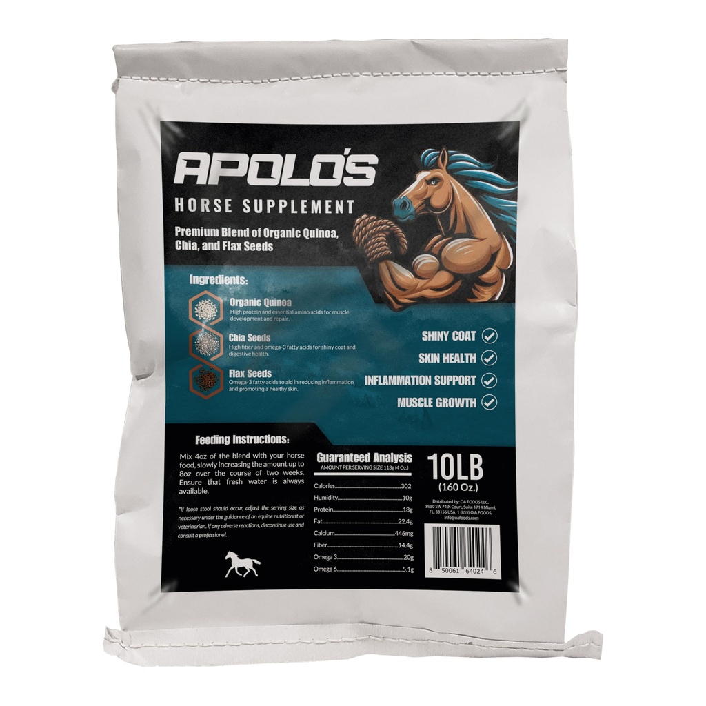 Greenfit APOLO'S 100% Natural Horse Supplement for Daily Feeding – Ortak Destek, Coat Shine & Strength | Flaxseed, Quinoa, Chia | 10 LB Bag