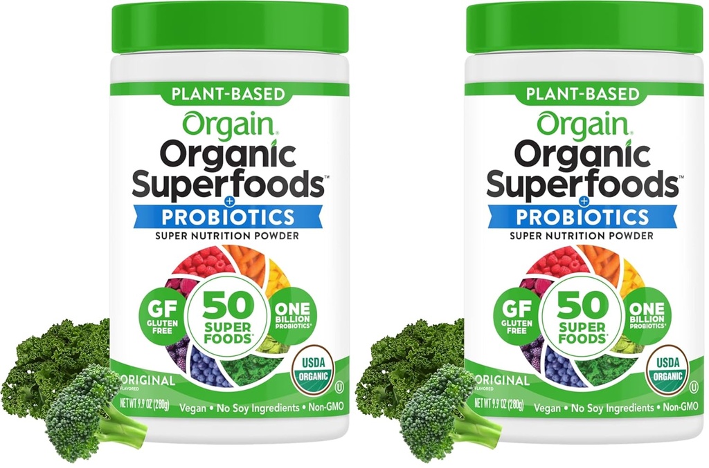 Orgain Organic Greens Toz + 50 Superfoods, Original - Gut Health, Antioksis, Vegan, Plant bazlı, Gluten Free, Non GMO, Dairy Free Juice & Smoothie Mix - 0.62lb