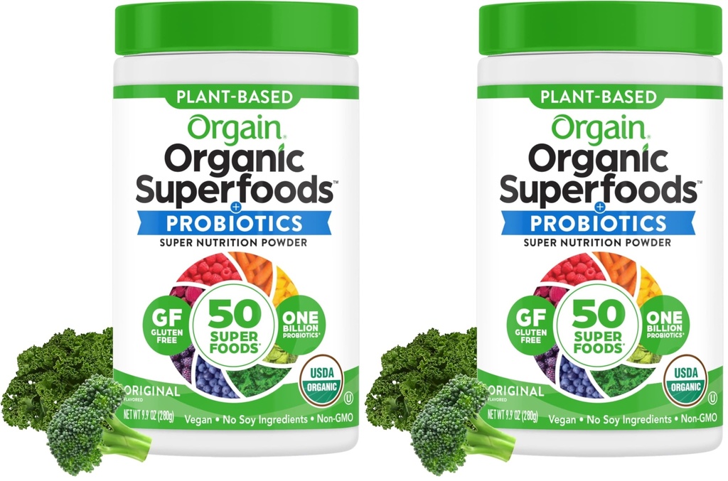 Orgain Organic Greens Toz + 50 Superfoods, Original - Gut Health, Antioksis, Vegan, Plant bazlı, Gluten Free, Non GMO, Dairy Free Juice & Smoothie Mix - 0.62lb