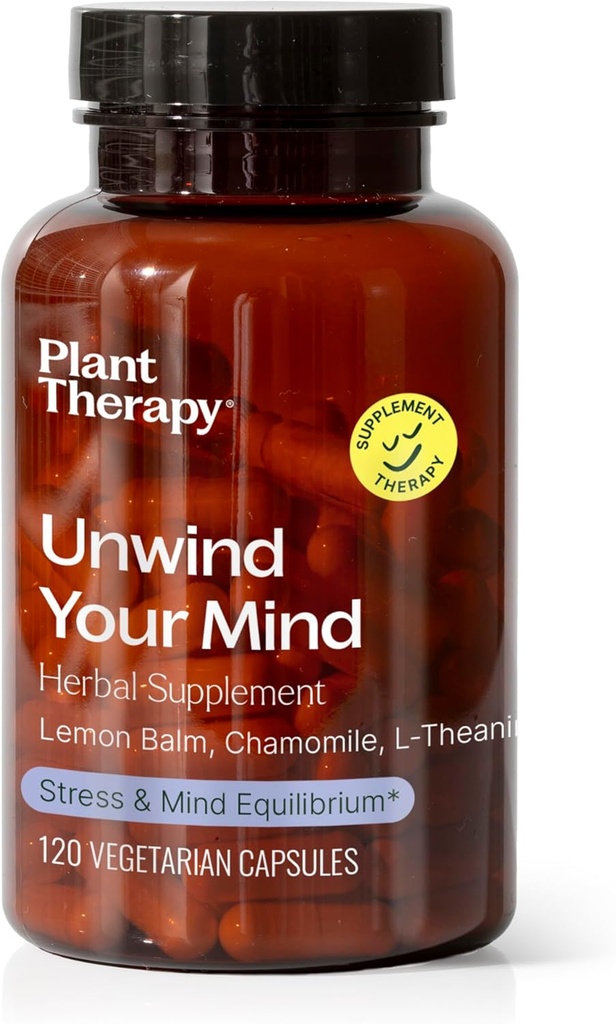 Plant Therapy Unwind Your Mind Herbal Supplement Capsules, Natural Relaxing, Helps Calm a Busy Brain, Great After a Long Day or Before Bed, 120 Vegetarian Capsules (4Ay Supply), ABD'de Yapıldı