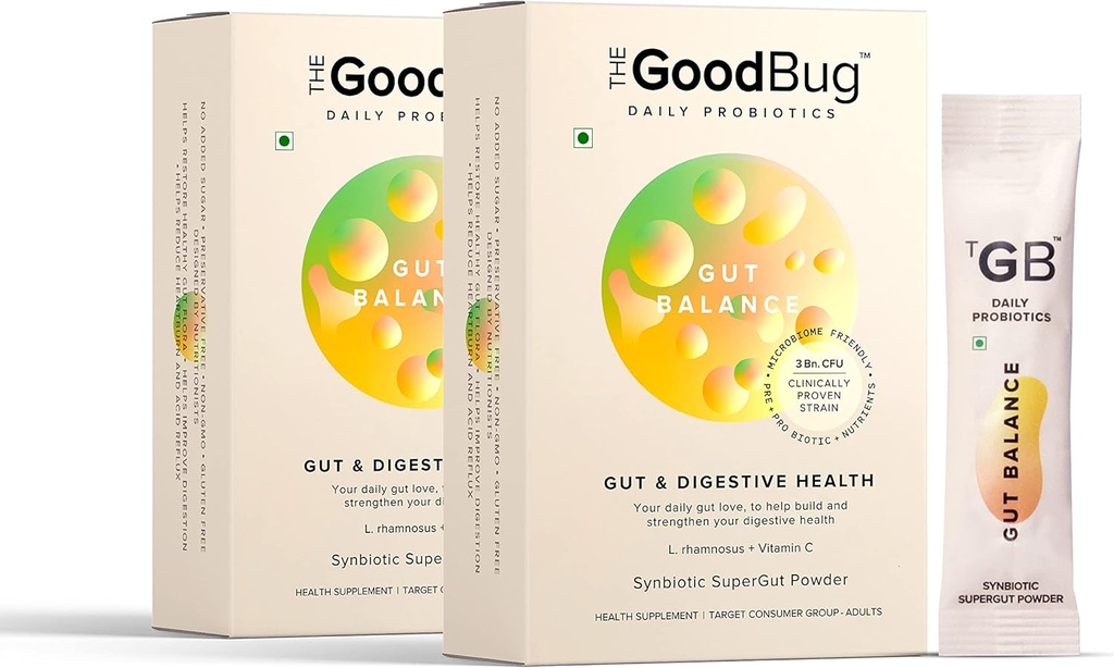 Gut Health & Immunity Probiotic for Men & Women, Strong Digestive & Immunity Support Gut Balance Supplement Stick - Probiotics + Inulin + Vitamin C 3Bn CFU of Clinically Proven Strains - 60 Days Pack