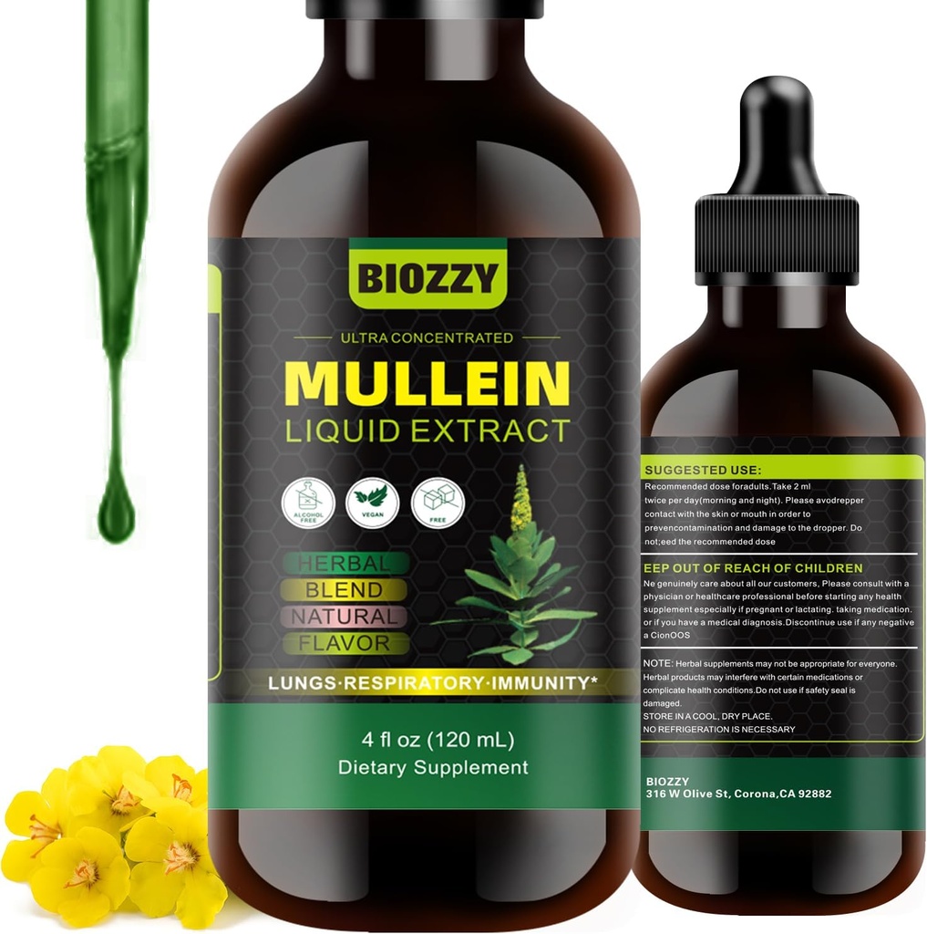 Lungs için Genric Mullein Drops | Respiratory ve Lungs Desteği için Mullein Ekstraksiyonu |