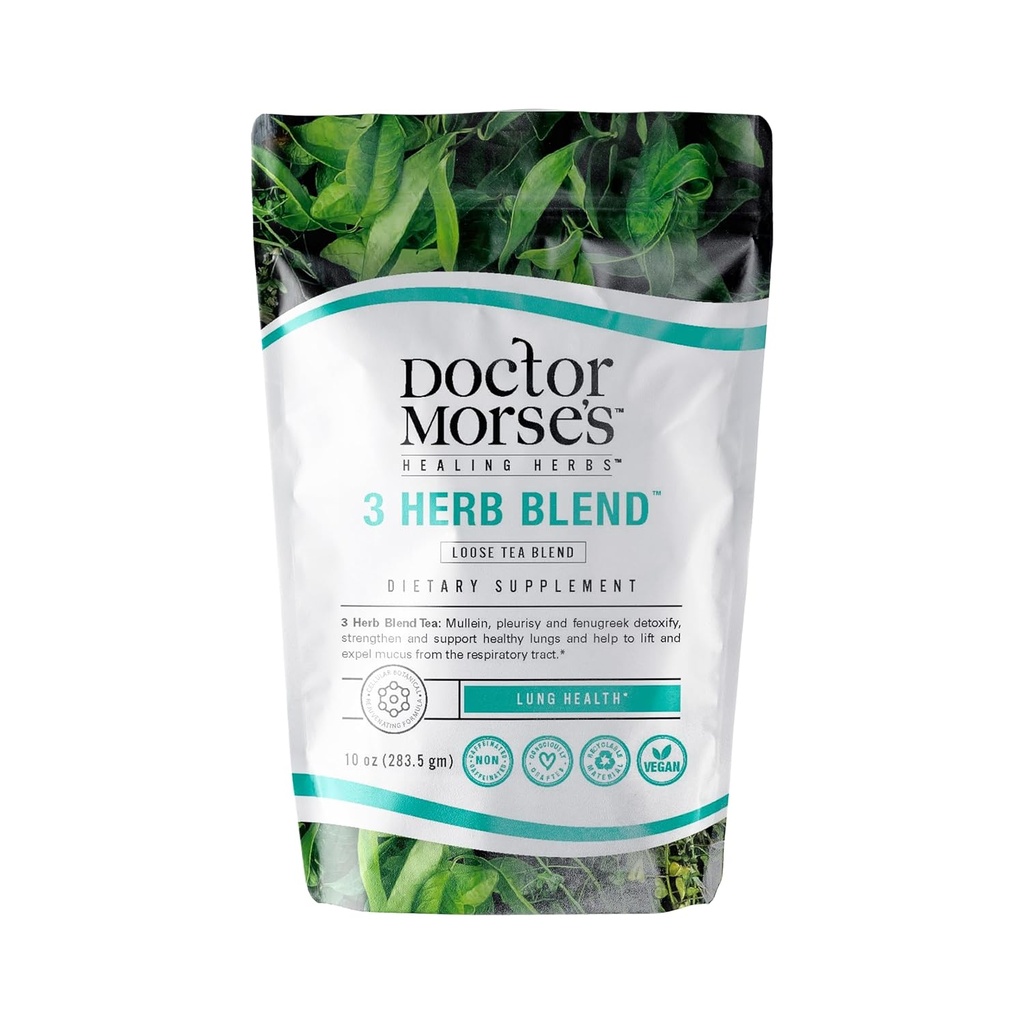 Doktor Morse'nin - Mullein Leaf Tea - 3 Herb Mix Tea - 86 Servisler, 7oz - Caffeine Free - Kapsamlı Lung & Respiratory Desteği - Mullein Leaf, Pleurisy Root & Fenugreek Ekstraksiyon