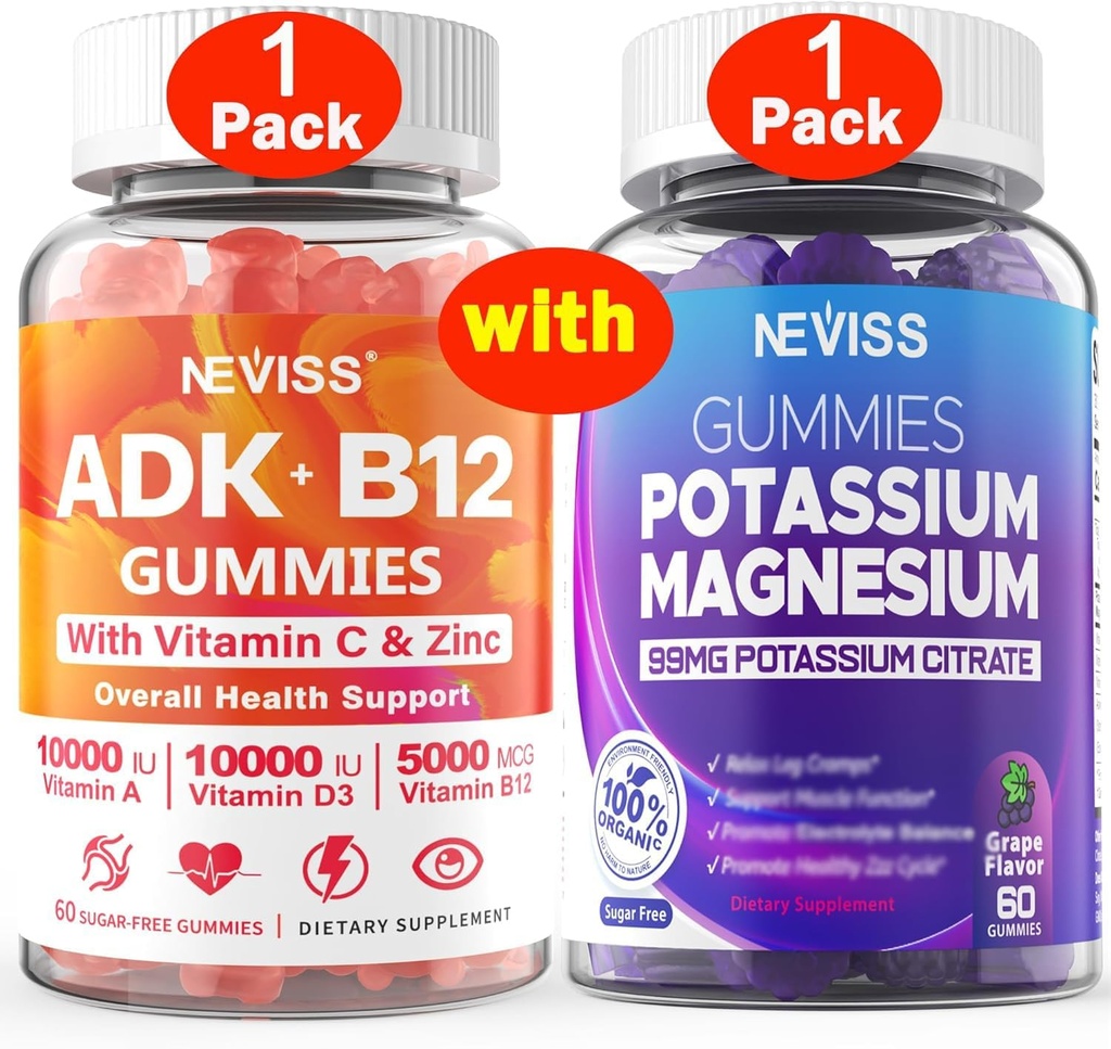 NECISS 1Pack Βιταμίνη ADK με B12 + 1Pack Κάλιο Μαγνήσιο Gummies