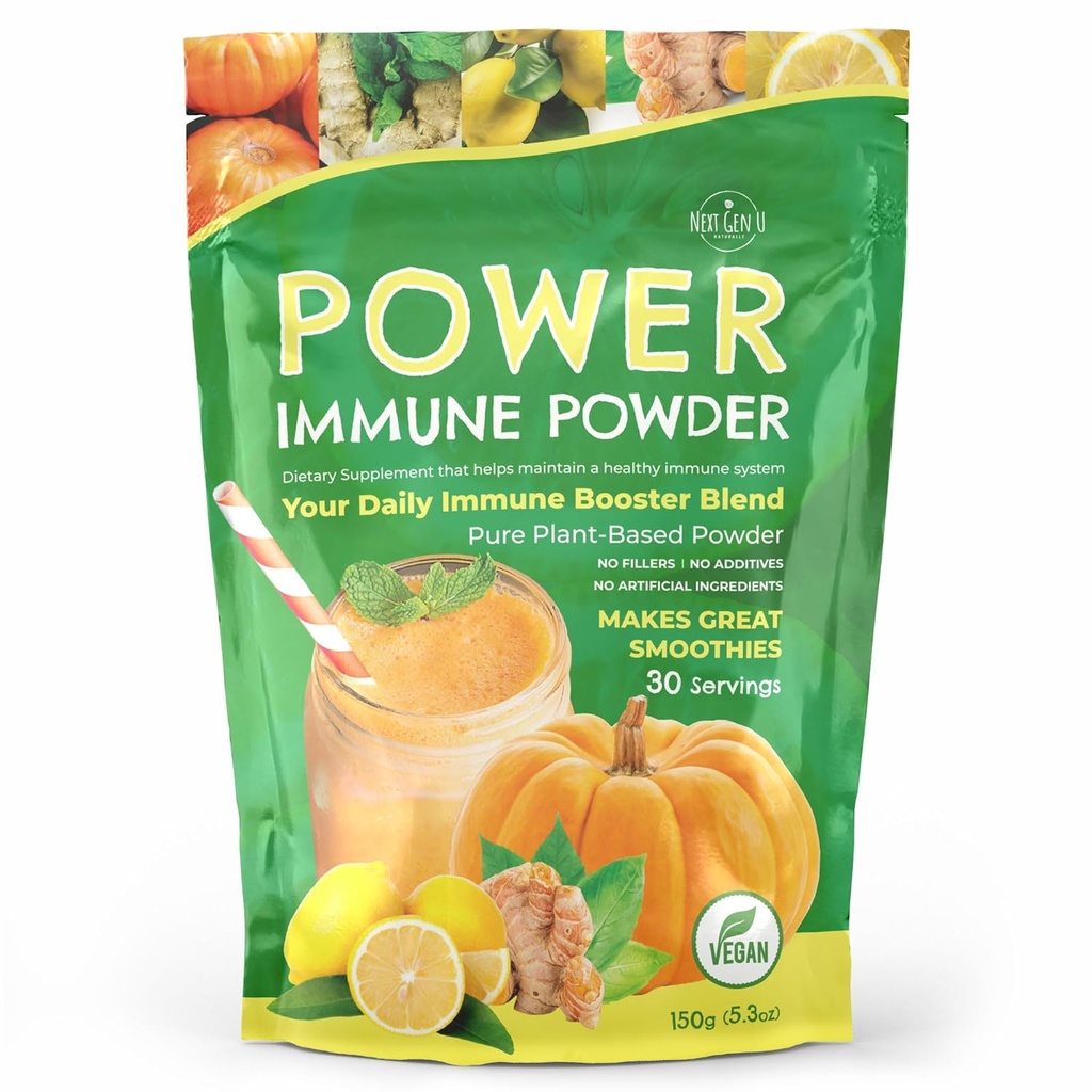 Immune Support - Supplement Toz 150g - Yetişkinler için Superfood ATM - Doğal Immunity Savunma - Kadınlar ve Erkekler için Günlük İçecek - Bitki bazlı, Vegan & Gluten Free Smoothie Boost by NextGenU