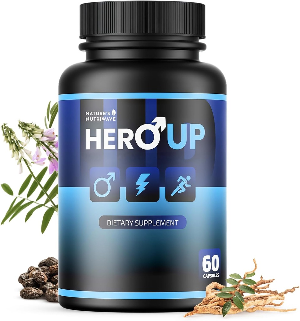 KahramanUP - Bitki bazlı Malzemeler ile Doğal Sağlık Tamamı - GMO, Stimulant-Free | ABD'de Made in the USA, GMP-Cerrec | 60 Capsules, 1 Ay Suppyy
