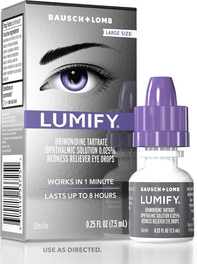 LUMIFY Οφθαλμικές σταγόνες για κόκκινα μάτια, Redness Reliever για φωτεινότερο αναζητούν μάτια, λειτουργεί σε 1 λεπτό & διαρκεί έως 8 ώρες, Οφθαλμικές σταγόνες, 0.25 Fl Oz (7.5mL)