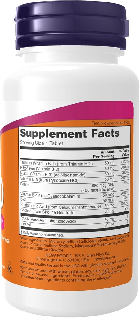Şimdi Tamamlar, B-50 mg, Enerji Üretimi *, Nervous System Health*, 100 Tablet (Pack of 2)