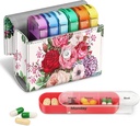 FINPAC Weekly Pill Organizers 4 Times A Day, Slide Open PU Deri Case Travel Pill Vitamin Tıp Hatırlatıcısı ve Sabah için Name Card for Morning / Afternoon| Evening| Bedtime (Flower Festival)
