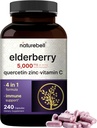 NatureBell Sambucus Elderberry Capsules, 5000 mg Per Quercetin 500 mg, C ve çinko, 240 Kont | Avrupa Kara Yaşlı Meyvesi - 1 Immune Support Supplements