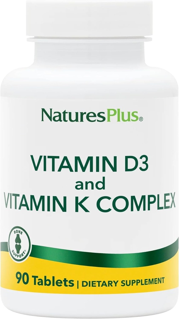 Natures Plus Vitamins D3 & K2-90 Tabletleri - Bone Support, Immune Function, Cardiovascular Health & Mood Balance - Vegetarian, Gluten Free - 90 hizmet