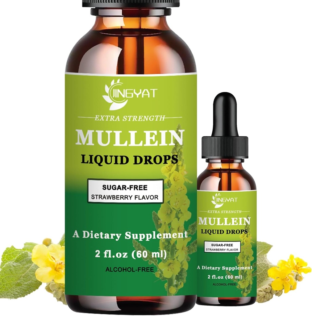 Lungs için Ekstra Kuvvet 2,000 mg Mullein Drops, Mullein Leaf Extract Supplement, Alkol Ücretsiz, Yüksek Aborpsiyon, Lung Cleanse için Güçlü ve Doğal Vegan Mullein Liquid Drops, Immune Support