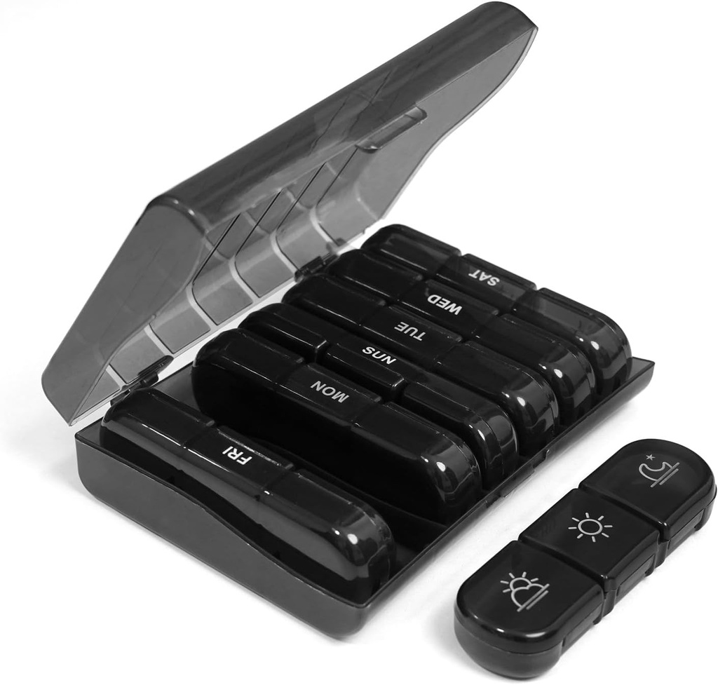 SenyerKare Haftalık Pill Organizer 3X bir gün Pill Chicken 3 Times, Büyük Pill konteynerleri ile 7 Gün, Pill Box 7 Gün Büyük Pill Containers, Pill Case for Medicine to Holds/Fish Oil /Supplements, Black Black