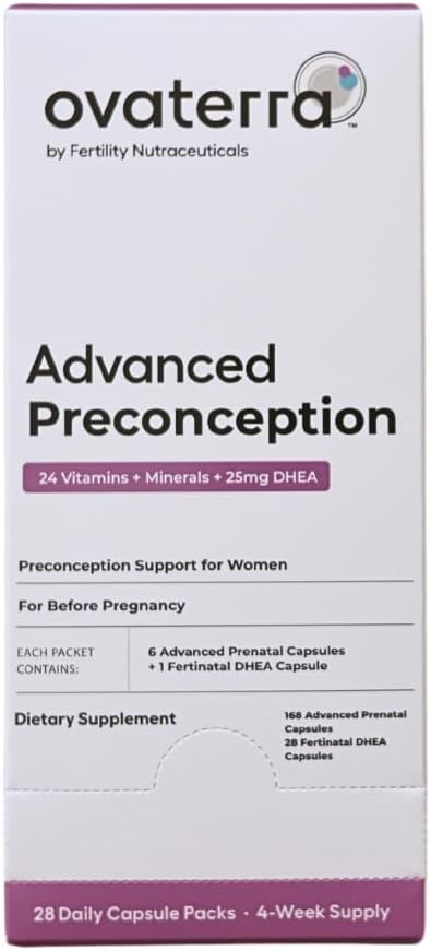 Ovaterra Advanced Preconception Vitamins for Women with DHEA 25mg, Choline 550 mg, Folate (Methylfolate) 1.010 mcg, Omega-3 DHA & EPA 196 Capsules - 28 Day Supply
