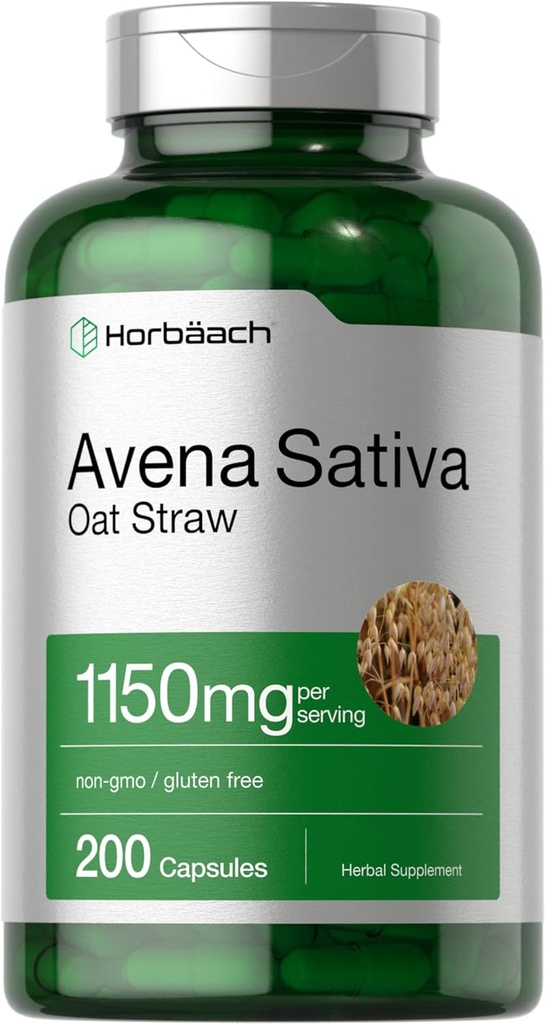 Horbäach Avena Sativa 1150 mg | 200 Capsules | Oat Straw Extract | Non-GMO, Gluten Free Free