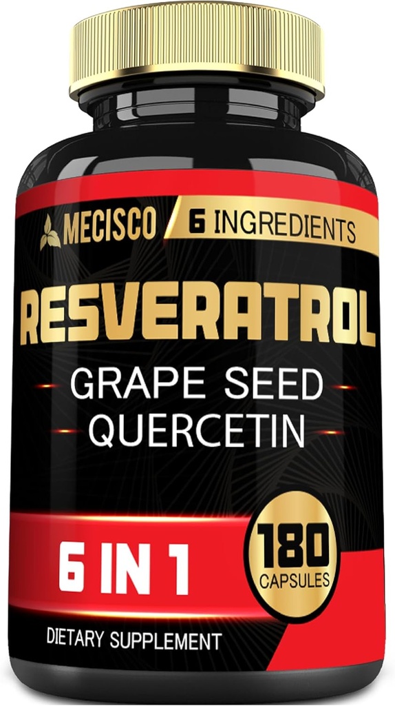 6in1 Trans Resveratrol Supplement with Grape Seed, Milk Thistle, and More - Resveratrol 1000mg - Supports for Immune System, Heart Health, Body Management - 180 Capsules