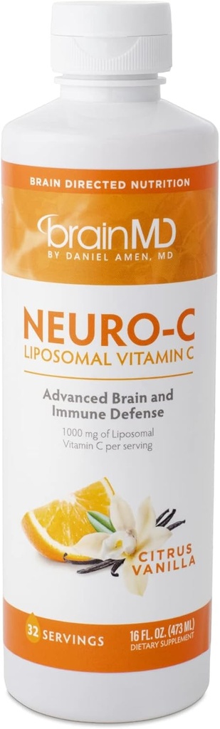 Dr Amen Nöro-C, Citrus Vanilla - 16 fl oz - 1000 mg Liposomal Vitamin C - Gelişmiş Beyin & Immune Defense - Gluten Free - 32 Hizmet