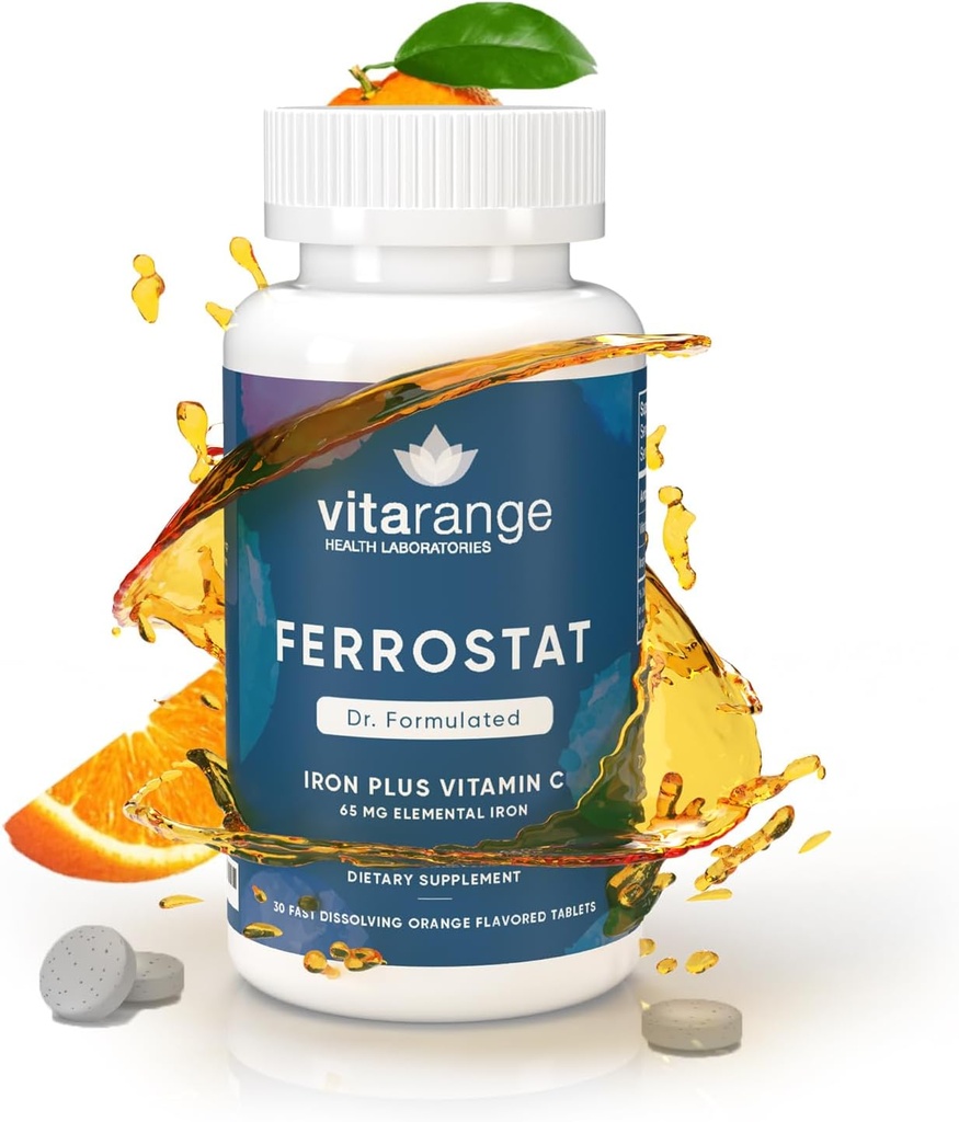 Bariatrik Hastalar için C vitamini ile 65 mg Chewable Iron - 30 Günlük Bariatrik Demir C vitamini ile - Non-Constipating Gentle Iron - Orange