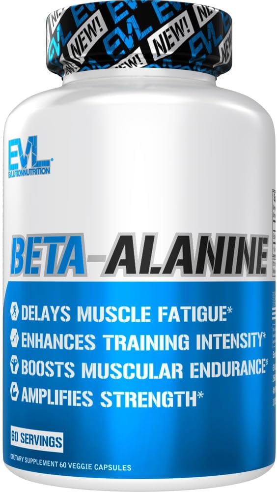 Evlution Nutrition Beta-Alanine Capsules - Enhance Training Intensity - 60 Count Beta-Alanine Supplement for Men & Women - Delay Muscle Fatigue, Boost Endurance, Amplify Strength