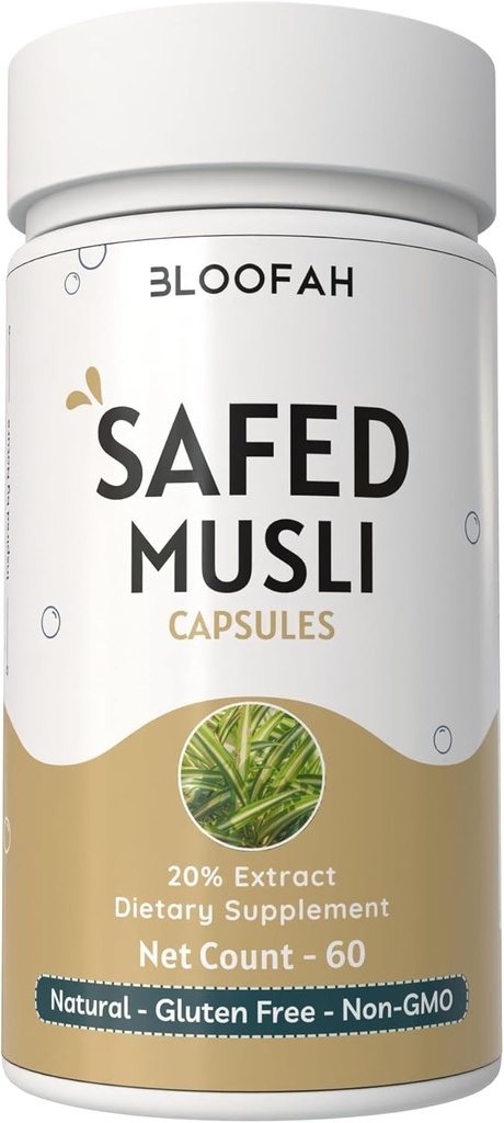 Güvenli Musli Capsules 500 mg | %20 Türlü Toz | Chlorophytum boivilianum Herbal Supplement | Non-GMO, Gluten-Free | Premium Quality Extract ve Potency | (60 Kont)