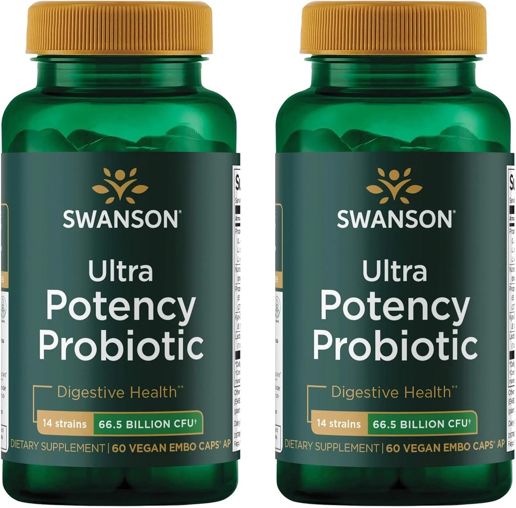 Swanson Ultra Potency Probiyotik Digestive Health Immune System Support 66 Milyar CFU Prebiyotik NutraFlora scFOS 60 DRcaps Veggie Capsules (Caps) (2 Pack)