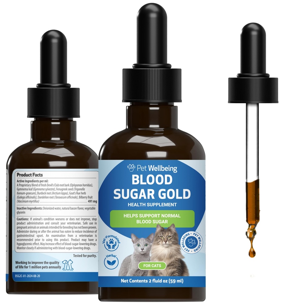 Pet Wellness - Kediler için Kan Şeker Altın - Diabetik Kedilerde Sağlıklı Kan Şeker Seviyeleri - Insulin Stabilizasyon & Normal Pankretik Fonksiyonl - 2 oz (59 ml)