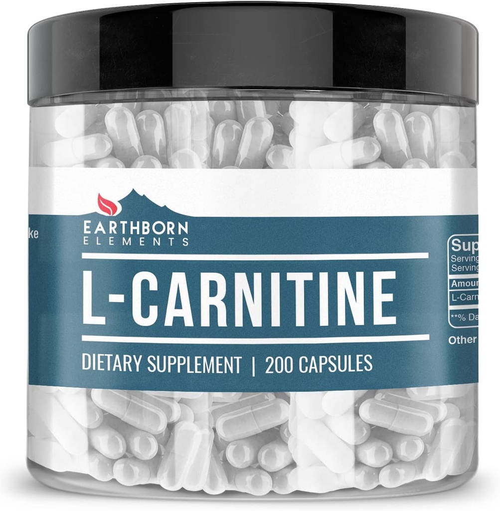 Earthborn Elements L-Carnitine (200 Capsules), Pure & Undiled, No Wordss