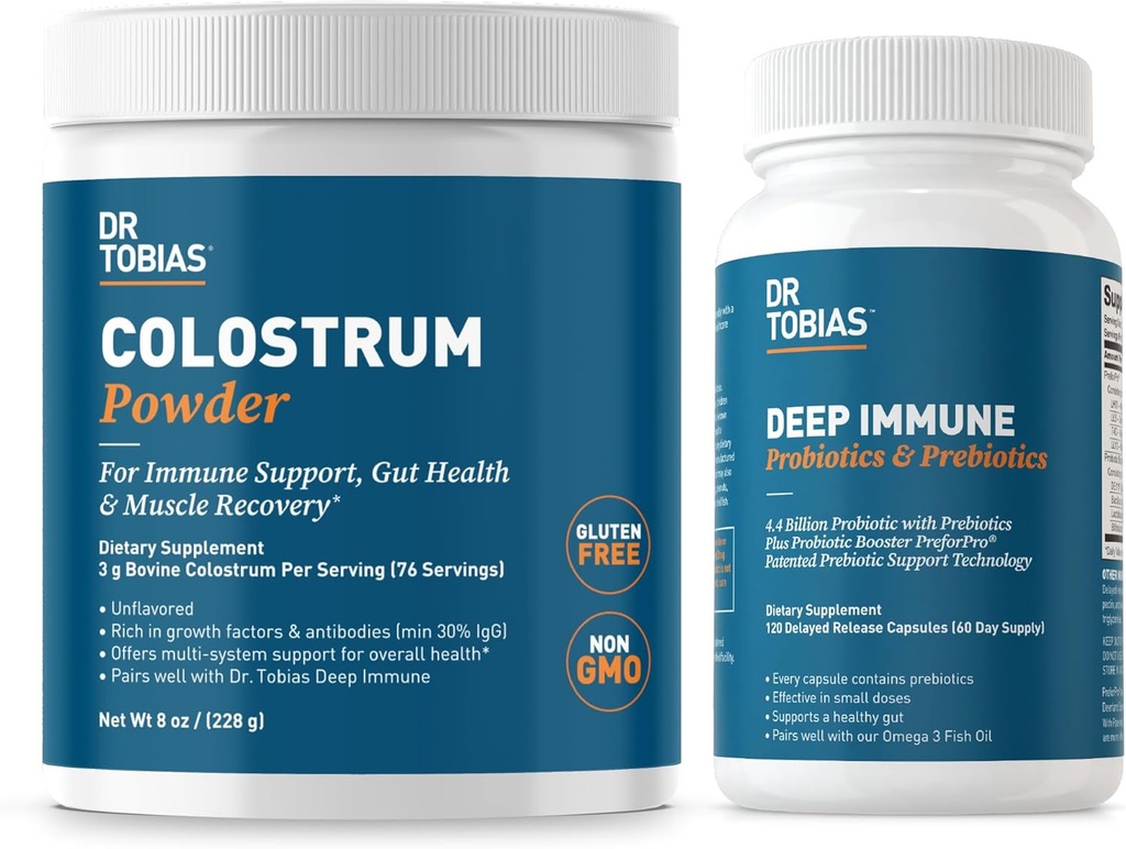 Dr. Tobias Deep Immune Probiotics & Prebiotics and Colostrum Powder - Υποστηρίζει Digestive Health, Gut Health, and Immune Function