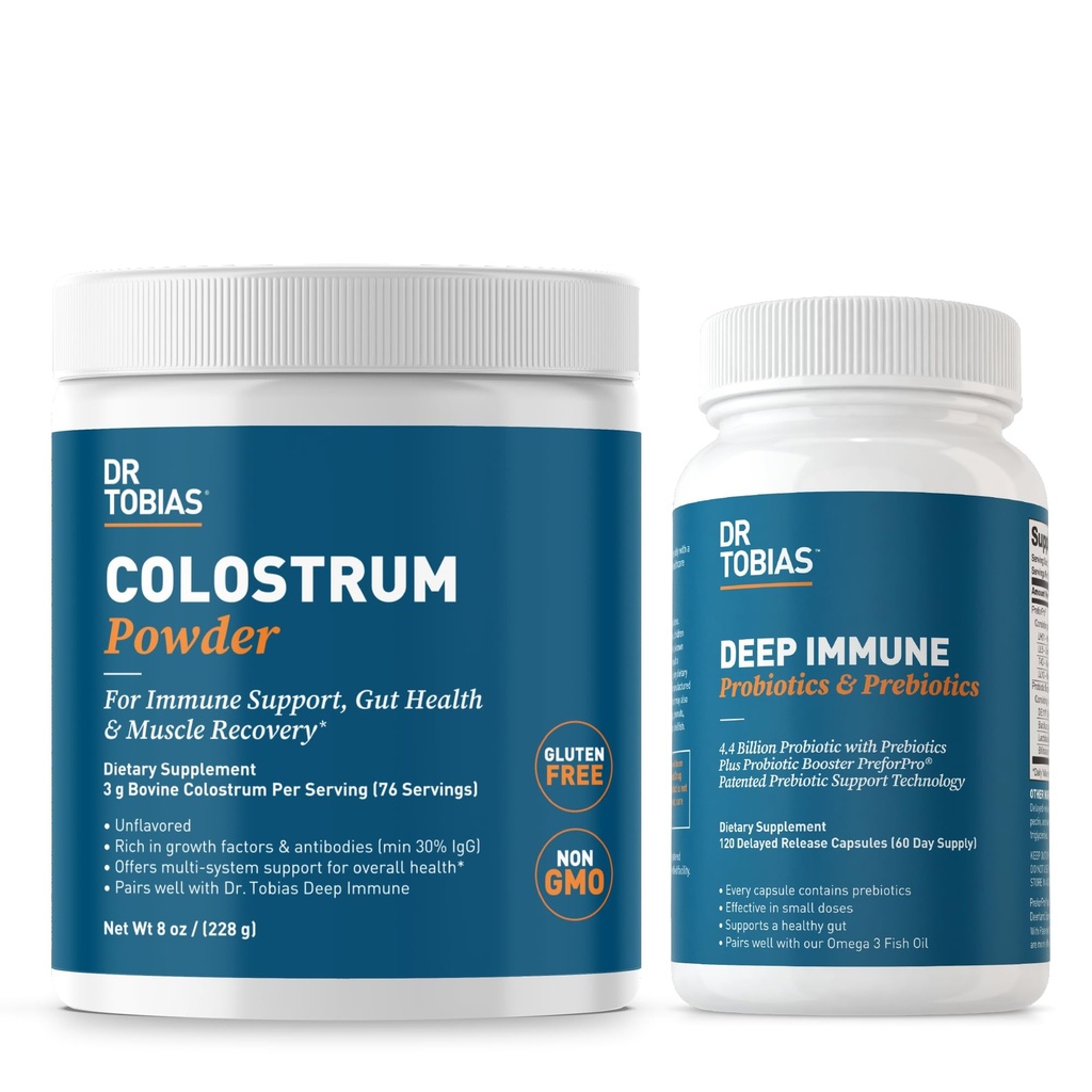 Dr. Tobias Deep Immune Probiotics & Prebiotics and Colostrum Powder - Υποστηρίζει Digestive Health, Gut Health, and Immune Function