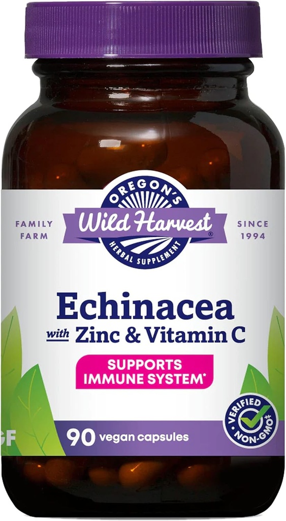 Oregon'un Wild Harvest Echinacea ile çinko ve Vitamin C Capsules, 90 Count