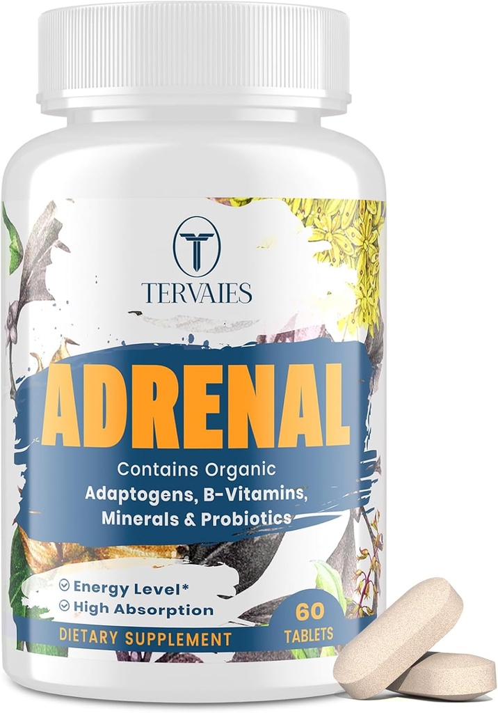 Adrenal Support Adaptogens Herbs Supplements - Cortisol Supplement with Rhodiola Rosea, Ashwagandha, Holy Basil and Eleuthero-Mood and Energy Support for Women & Men-Non-GMO, 60 Vegan Tabletler