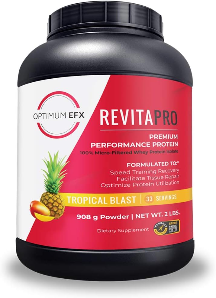 RevitaPRO, Premium Performans proteini,% 100 Micro-Filtered Whey proteini, Doğal olarak Tatlılanmış, Soy, Sıfır Eklenmiş Şeker, Zero Yapay Malzemeler -2 Pound (Tropical Blast)