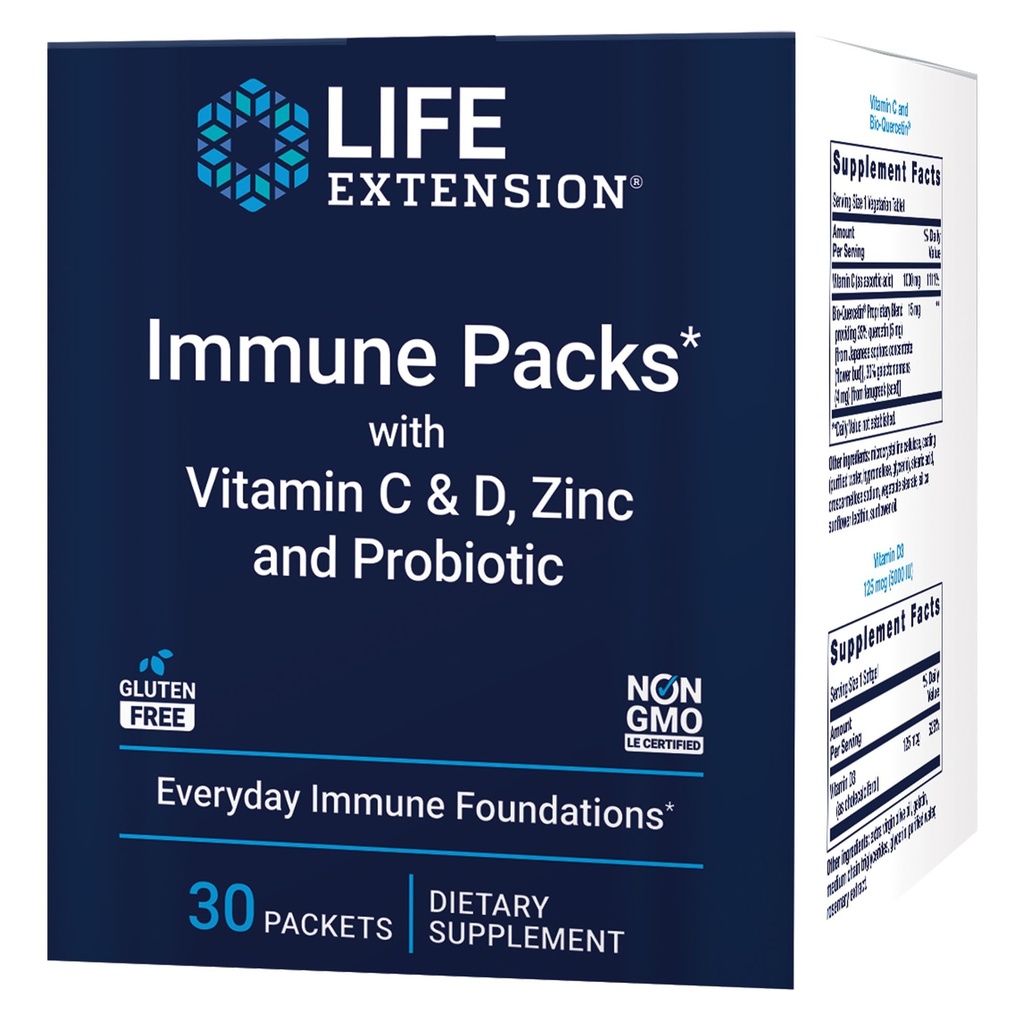 Life Extension - Immune Packs with Vitamin C & D, çinko ve Probiyotik (30 Packs)
