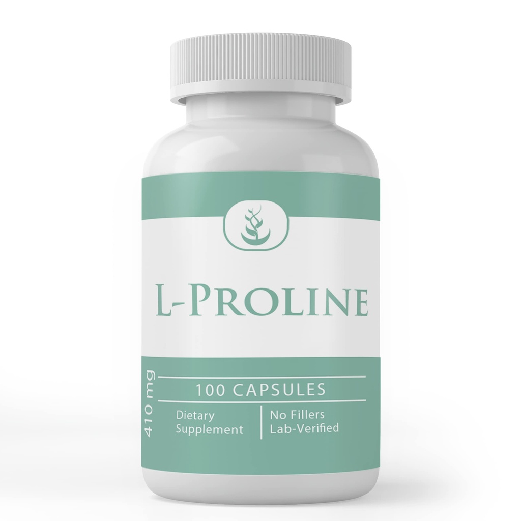 Αμιγώς πρωτότυπα συστατικά L-Proline, (100 κάψουλες) Πάντα καθαρό, χωρίς πρόσθετα ή πληρωτικά, Lab Επαληθευμένο
