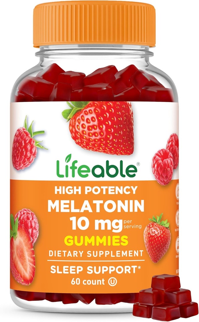 Lifeable Melatonin 10 mg - Great Tasting Natural Flavor Gummy Supplement - Gluten Free Vegetarian GMO-Free Chewable - For Help Falling Asleep and stay Asleep - for Yetişkinler, Man, Women - 60 Gummies