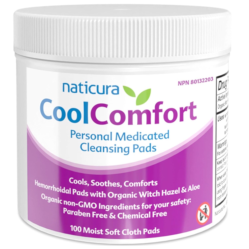 CoolComfort Personal Cleaning Pads with Organic Witch Hazel and Aloe Vera - Όλα-Φυσική και γρήγορης δράσης μαντηλάκια για την καύση, φαγούρα, πόνο και πρήξιμο του αίματος - 100 Pads - Χωρίς Parabens