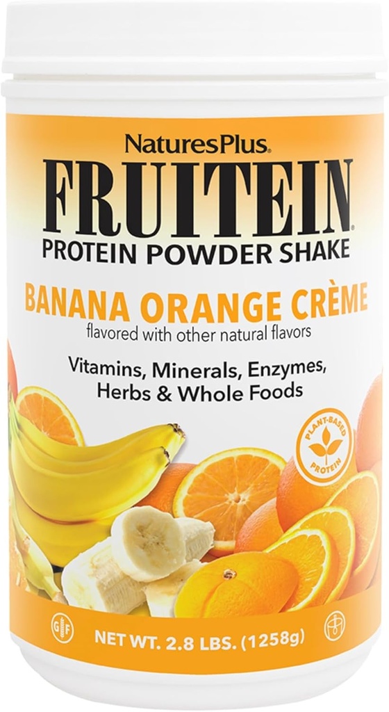 NaturesPlus FRUITEIN Banana Orange Creme Shake - 2.8 lbs - 10 Bitki bazlı Protein Oda Servisi - Destekler Enerji & Immune Sistemi - Vejetaryen, Gluten Free & Non-GMO - 37 Hizmetler -