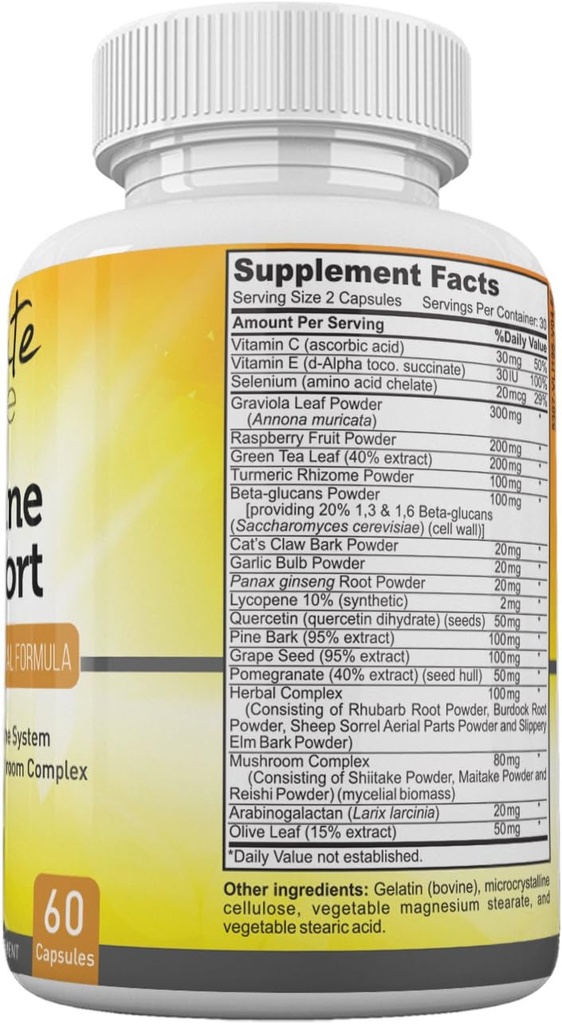 Amate Life Immune Support Maximum Defense - ανοσοποιητικό σύστημα Booster Vitamins C & E Mushroom Supplement Plus 20 ενεργά συστατικά Αντιοξειδωτικά Αναμνηστικά Αναμνηστικά Ανδρες και Γυναίκες 60 κάψουλες Κατασκευασμένες στις ΗΠΑ