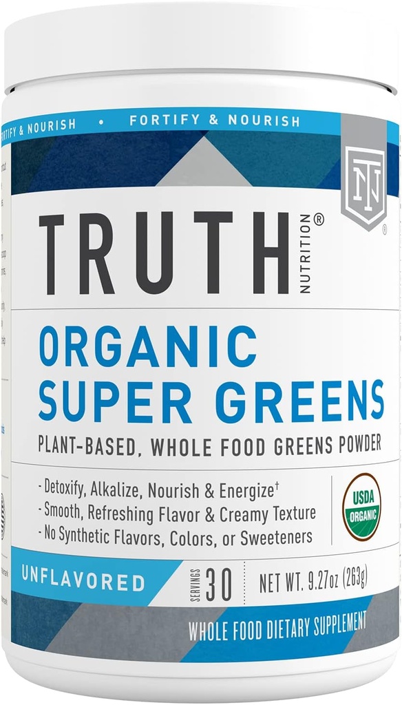 Gerçek Beslenme Super Greens Toz - Organik Yeşil Superfood Toz Enerji ve Immunity, Erkekler ve Kadınlar için Sağlıklı Digestion, Green Supplement Smoothie Toz Mix (Unflavored)