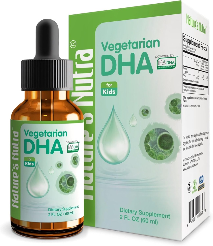 Doğanın Nutra Vegetarian DHA, Bebek, Bebek, Çocuk ve Çocuklar için Premium Sıvı DHA, Non-GMO, DHA 100 mg, Pure Plant Source, 2 Fl Oz (60 ml)