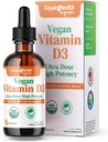 LIQUIDHEALTH Βιταμίνη D3 4000 IU, USDA Βιολογική Βιταμίνη D Υγρές σταγόνες για ενήλικες & παιδιά, Vegan Βιταμίνη D για την υποστήριξη ανοσοποιητικού συστήματος, την υγεία των οστών, την υποστήριξη της διάθεσης, υγιές δέρμα - Made in USA (2 oz)