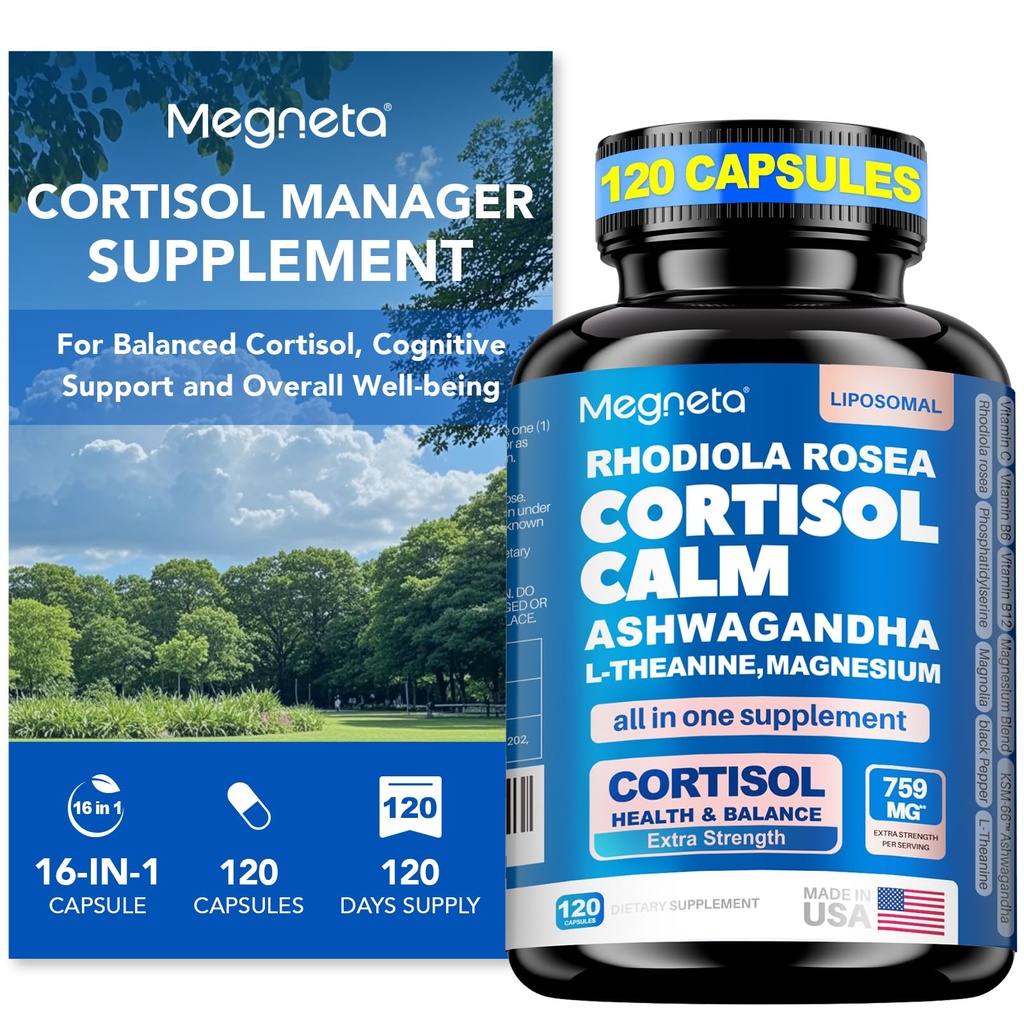 Cortisol Balance & Sleep Support for Women & Men – Natural Calm Formula with Magnesium, Ashwagandha & L-Theanine – Υποστηρίζει τον ξεκούραστο ύπνο, χαλάρωση, εστίαση & υγιή επίπεδα κορτιζόλης – 120 κάψουλες