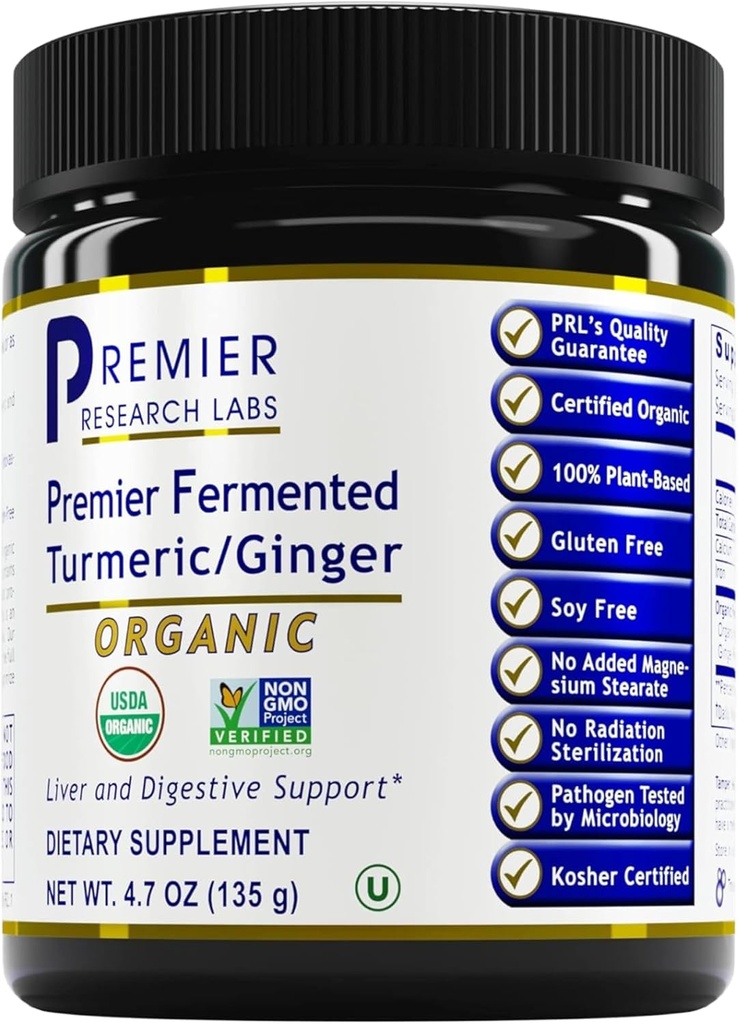 Premier Research Labs Premier Fermented Turmeric/Ginger Root - Probiotic Fermented Turmeric & Ginger συμπλήρωμα σκόνης, Ενεργά κουρκουμινοειδή, συμπλήρωμα βοτάνων - 4.7 Oz