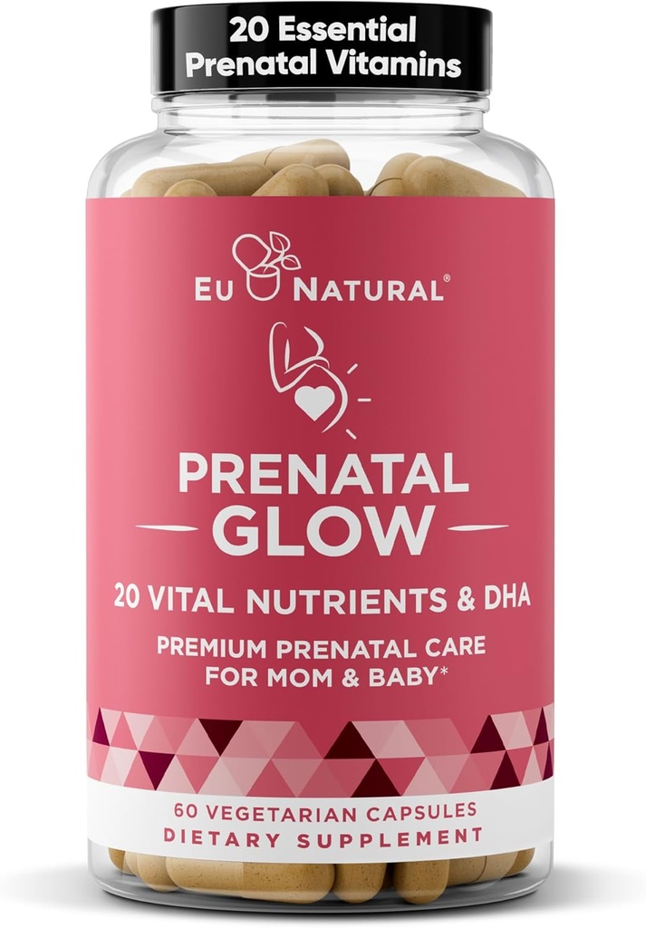 Kadınlar için Glow Prenatal Vitaminler - 20in-1 Sağlıklı Gebelik ve Fetal Kalkınma için Vital Nutrients - Folic Acid & Vegan DHA For Baby's Growth & A Comfortable Gebelik - 60 Nourishing Capsules