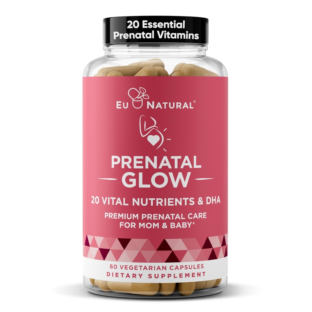 Kadınlar için Glow Prenatal Vitaminler - 20in-1 Sağlıklı Gebelik ve Fetal Kalkınma için Vital Nutrients - Folic Acid & Vegan DHA For Baby's Growth & A Comfortable Gebelik - 60 Nourishing Capsules