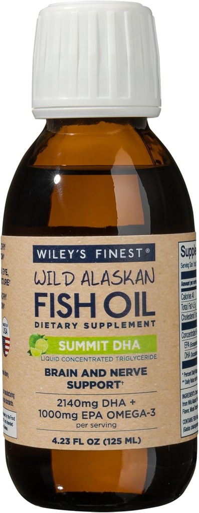 Wiley's Finest Wild Alaskan Fish Oil Summit DHA Liquid - 2140 mg of DHA and 460 mg of EPA Omega-3s - Citrus Flavored Liquid Supplement - 423 Oz (25 hizmet)