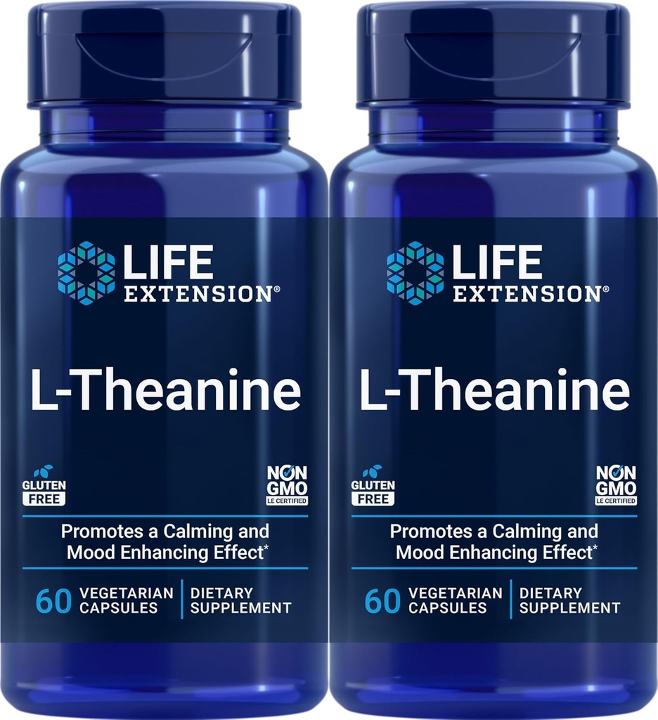 Life Extension L-Theanine, 60 Vejetaryen Capsules (Pack of 2) - Şaraptan Türlü - Gluten-Free, Non-GMOMO