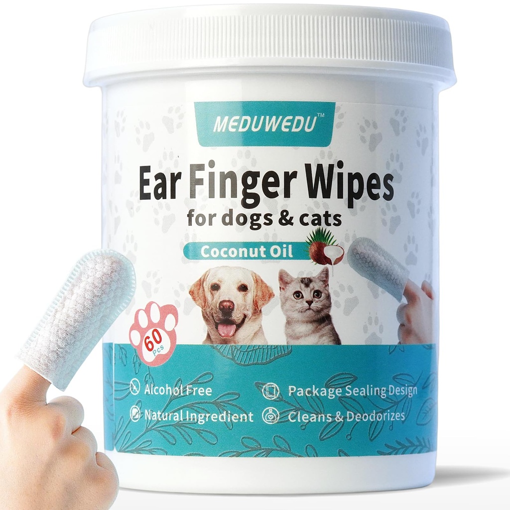 Kulak daha temiz Parmak Wipes 60 Counts, Dog Ear Clean, Grooming Kit Care for Dogs and Cats, Soft & Easy Otic Temizlik Pads, Save Wax, Dirt & Stop Koky, Itchy, Non-Irritating, Coconut Scent