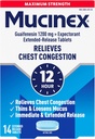 Mucinex Θωρακική Συμφόρηση, Μέγιστη δύναμη 12 δισκία παρατεταμένης αποδέσμευσης ώρας, 14ct, 1200 mg Guaifenesin με εκτεταμένη ανακούφιση της συμπύκνωσης θώρακα που προκαλείται από το Excess Mucus, Thins και χαλαρώνει Mucus